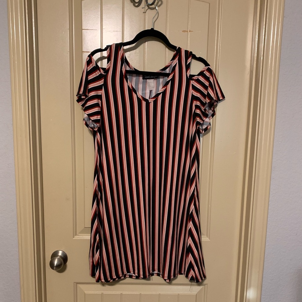 Striped Cold-Shoulder Tshirt Dress